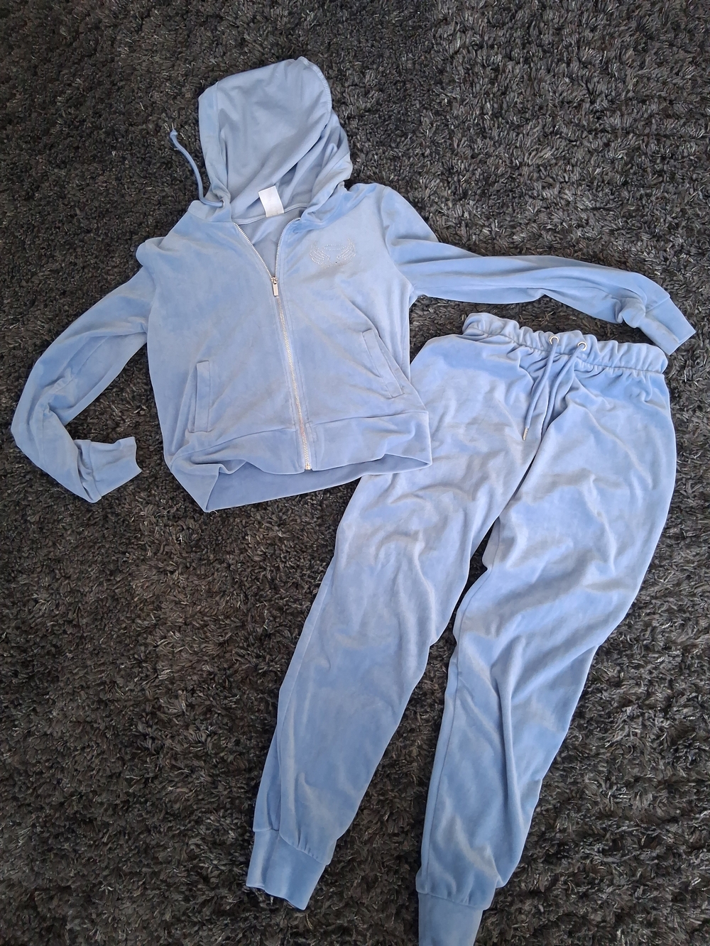 Light Blue Women's Velour Zip Hoodie & Jogger Set